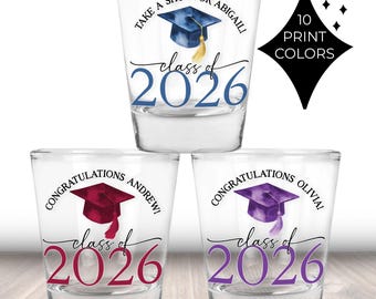 Graduation Shot Glasses Personalized | Class Of 2026 Party Favors | Custom Grad Party Shot Glass
