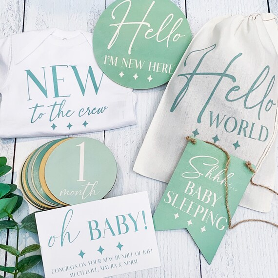 Gender Neutral Baby Shower Gift Set - Newborn Baby Gift - Photo Monthly