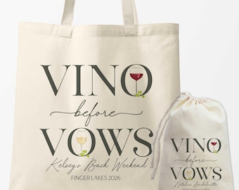 Vino Before Vows Tote Bag | Personalized Bachelorette Wine Bag | Custom Bridal Shower Favor, Bridesmaid Gift