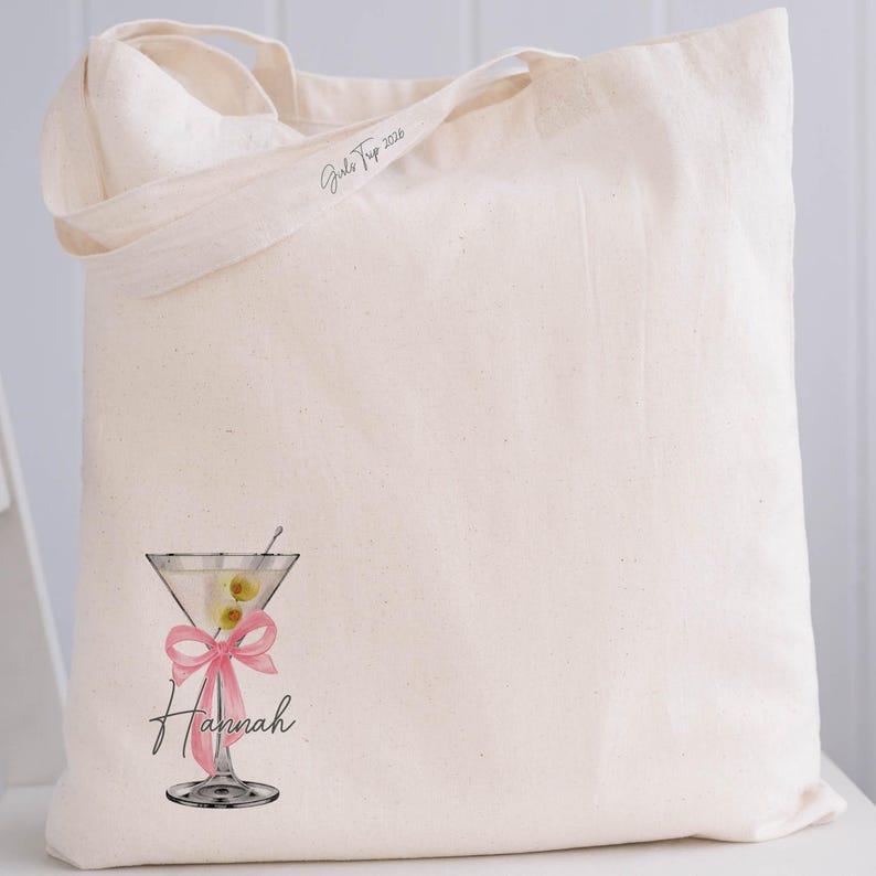 Martini Tote Bags with Name | Dirty Martini Custom Cocktail Bags | Classy Bachelorette Party image 2