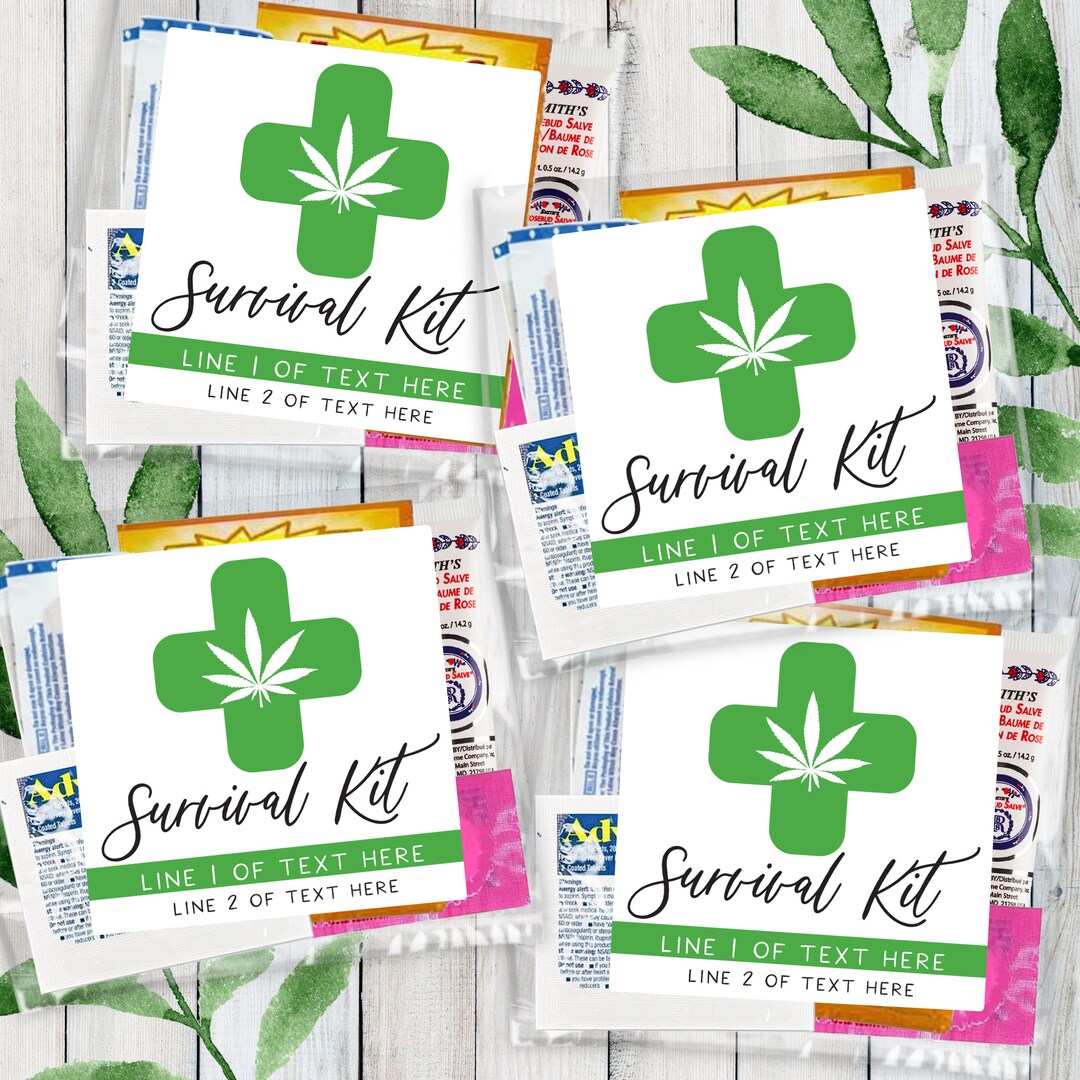 Cannabis Bag Labels, Funny Stoner Survival Kits, Adult Favor Bags With