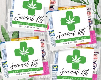 Cannabis Bag Labels, Funny Stoner Survival Kits, Adult Favor Bags with Weed Leaf, Custom Marijuana Leaf Party Decorations, Pot Leaf Stickers