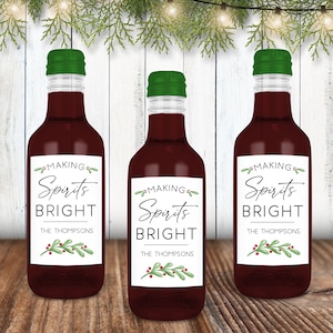Mini Holiday Wine Labels - Bulk Christmas Wine Stickers for Small Bottles - Stocking Stuffers for Adults - Christmas Party Favors -