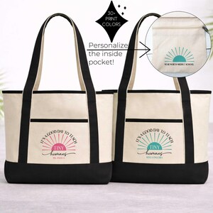 Es un buen día para enseñar a los más pequeños. Bolso de playa de lona / Regalo personalizado para profesores de fin de curso.
