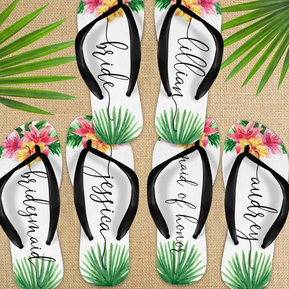 Custom Bridesmaid Flip Flops, Bulk Bridal Party Sandals, Beach