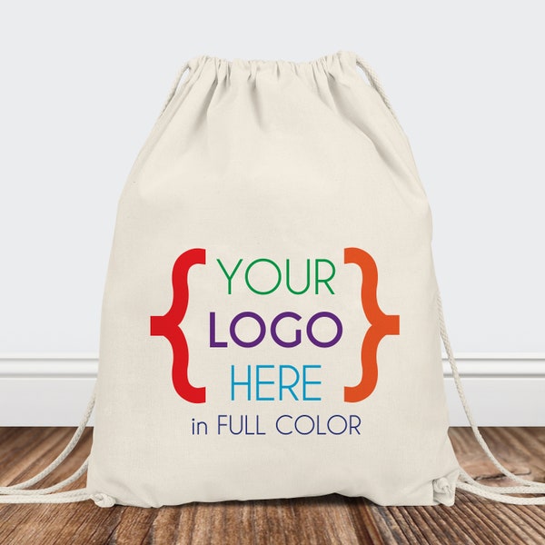 Custom Canvas Bags - Drawstring Backpacks with Your Logo - Custom Printed Drawstring Canvas Bags - Wholesale Bulk Backpacks with Art / Photo