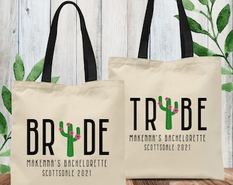 Cactus Bachelorette Tote Bags, Personalized Bride Tribe Party Favors, Gift Bags for Bridesmaids, Destination Southwest/Arizona/Texas/Mexico