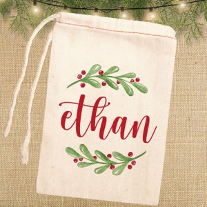 Personalized Gift Bags for Christmas Canvas Bulk Holiday Party Favor Bags for Kids Adults Drawstring Christmas Bags for Gift Wrapping image 2