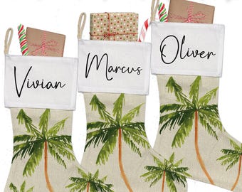 Tropical Palm Tree Personalized Christmas Stockings with Name: Holiday Home or Vacation Gift & Décor