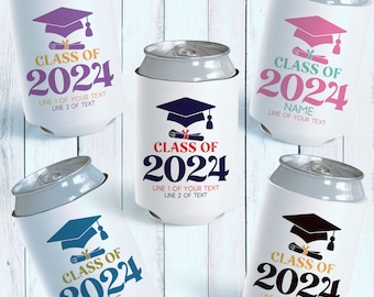 Class of 2024 Can Coolers - Graduation Party Favors - Custom Can Cozies - College Graduation Party Decor - Gifts for Graduates