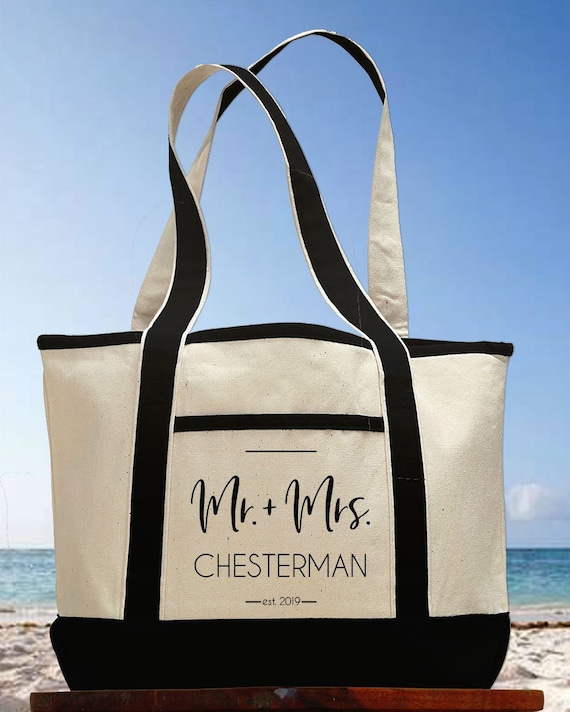 Custom Honeymoon Beach Tote Bag Newlywed Gift Just Married Mr and Mrs Beach Bag Personalized Tote Bag Il_570xn