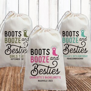 Nashville Bachelorette Party Favor Bags, Boots Booze Besties Gift Bags, Nash Bash, Let's Get Nashty, Custom Canvas Favor Bags image 4