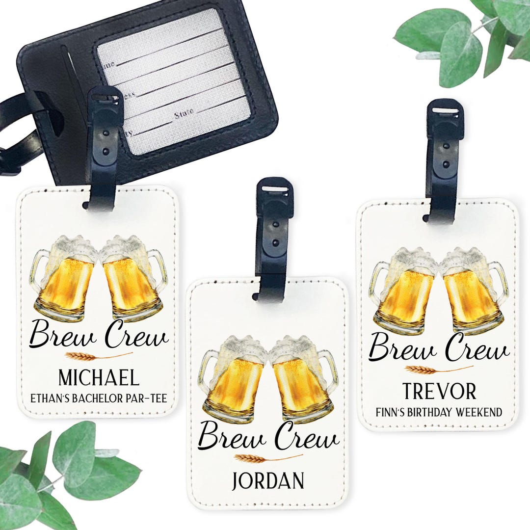 Brew Crew Luggage Tags Personalized With Name | Custom Golf Bachelor or ...