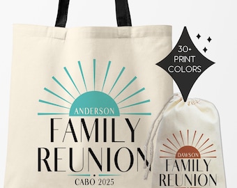 Personalized Family Reunion Tote Bag: Tropical Sun Print, Custom Vacation Gift