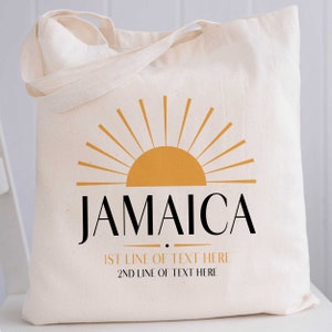 Jamaica Tote Bags, Personalized Jamaica Wedding Welcome Bags, Custom Printed Canvas Totes for Jamaican Vacation, Jamaica Girls Trip Gift Bag