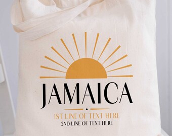 Jamaica Tote Bags, Personalized Jamaica Wedding Welcome Bags, Custom Printed Canvas Totes for Jamaican Vacation, Jamaica Girls Trip Gift Bag
