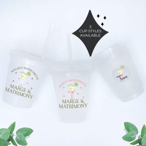 Personalized Margarita Party Cups: Margs & Matrimony Bachelorette Favors