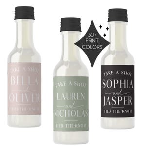 Mini Wedding Liquor Bottle Labels | Take a Shot We Tied The Knot | Wedding Shower Favors | Bridal Shower Stickers | Custom Alcohol Labels