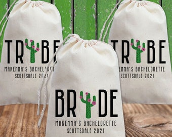 Mexico Bachelorette Party Favor Bags - Cactus Bags - Scottsdale Bachelorette Favors - Custom Bride Tribe Gift Bags - Austin Texas Favor Bags