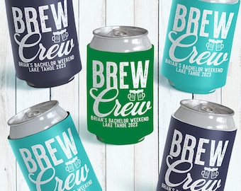 Custom Bachelor Party Can Coolers Beer    Brew Crew Beer Birthday or Groomsmen Gifts