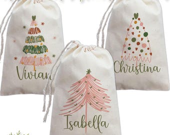 Boho Christmas Bag with Name, Personalized Holiday Favor Canvas Bags, Xmas Hangover Kit, Chic Holiday Bachelorette Party Favor, Gift Sack