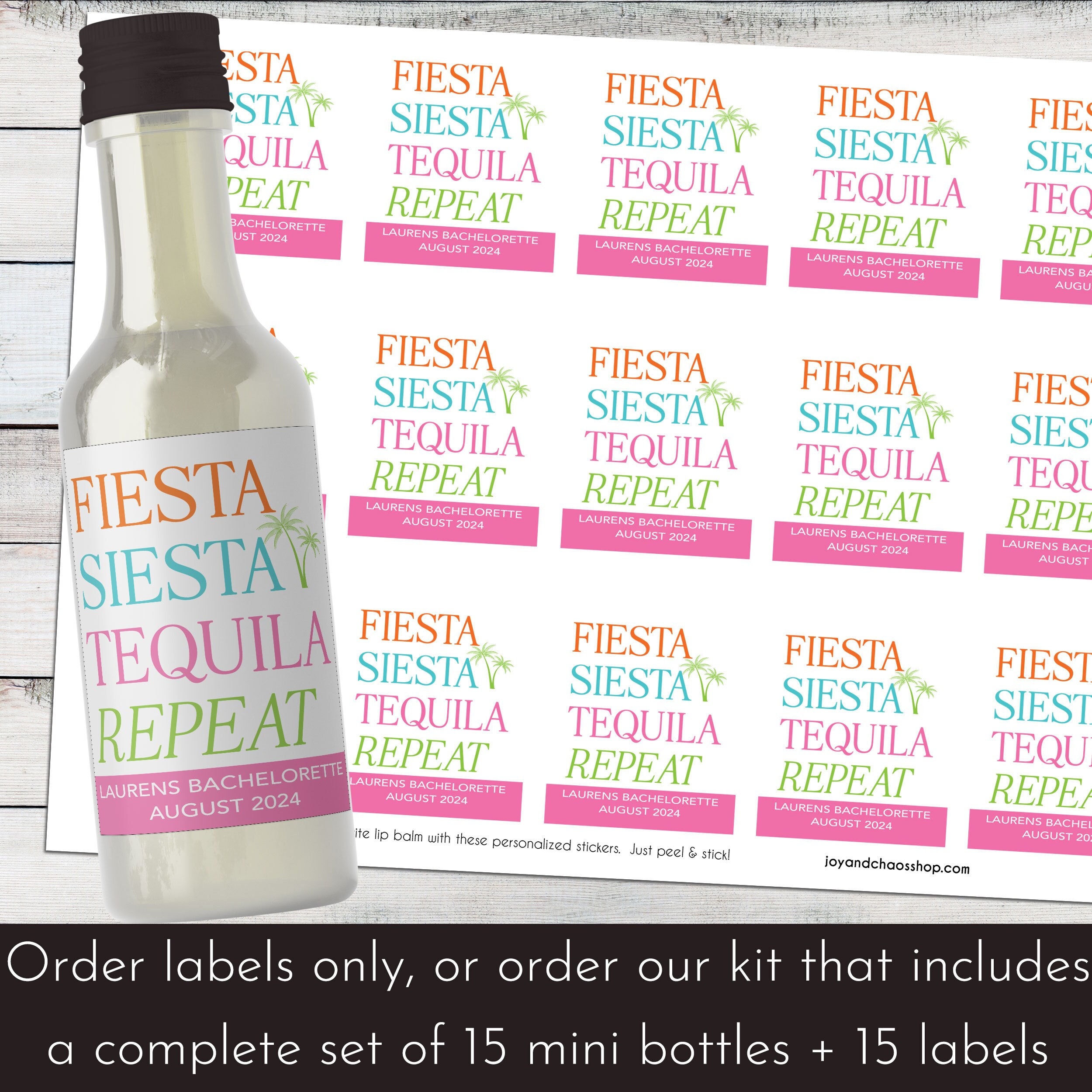 Fiesta Party Favors, Custom Mini Shot Bottles + Labels, Small 