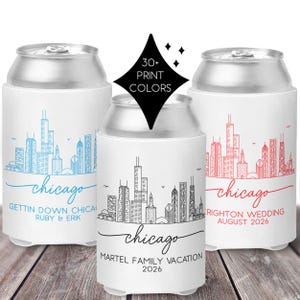 Custom Chicago Can Coolers | Chicago Bachelorette & Bachelor Party Favors | Wedding Favors | Girls Trip Gifts | Chicago Skyline Can Coolers