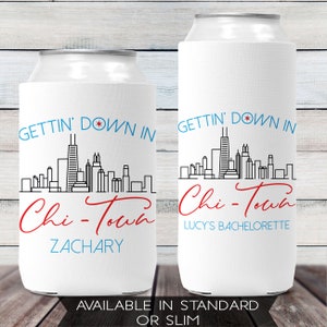 Chicago Party Favors, Custom Can Coolers for Chicago Birthday, Wedding or Bachelorette, Chicago Girls Trip Can Cozies, Chicago Skyline Gift