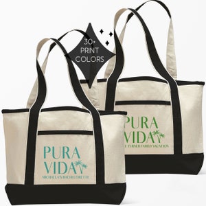 Pura Vida Beach Bag - Costa Rica Wedding Welcome Totes - Costa Rica Bachelorette - Costa Rica Girls Trip Gifts - Personalized Beach Totes