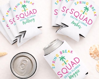Enfriador de latas personalizado de Spring Break Squad / Portabebidas para viaje de chicas a la playa y fiesta de graduación