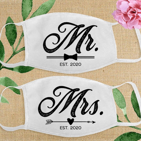 Bride and Groom Face Masks, Mr and Mrs Masks for Wedding or Honeymoon