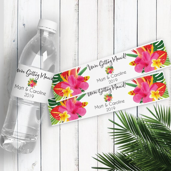 Tropical Wedding Favors, Jamaica Hawaii Wedding Water Bottle Labels