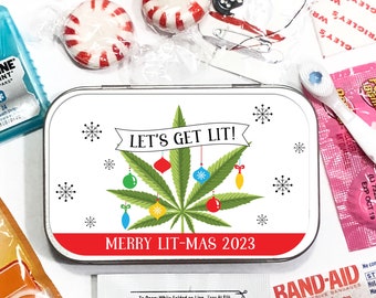 Weed Tins for Christmas Party, Cannabis Christmas Favors, Funny Weed Tins with Holiday Marijuana Leaf Stickers, Stoner Stocking Stuffers