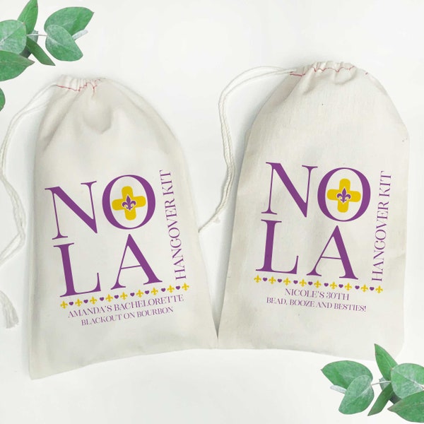 New Orleans Hangover Recovery Kit Bags - NOLA Bachelorette Party Favors Bulk - Hungover Survival Bags - Mardi Gras Birthday Gift Bag Set