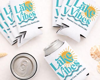 Personalized Lake Vibes or Lake Life Can Coolers | Lake Bachelorette Party Favors | Girls Trip & Family Vacation Gifts