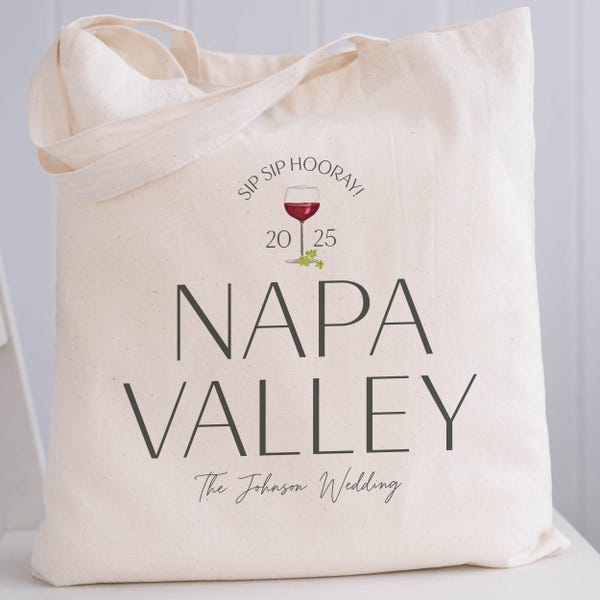 Custom Wine Wedding Welcome Tote Bag, Personalized Wine Country Guest Gift, Napa and Sonoma Valley Wedding, Vineyard Gift Bag, Italy Wedding
