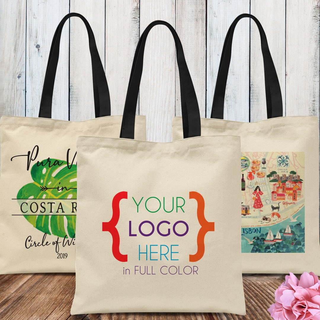 Set of 100 Personalized Cotton Shopping Bags With 1 Color Logo Print -  Luxury Wedding Invitations, Handmade Invitations & Wedding Favors