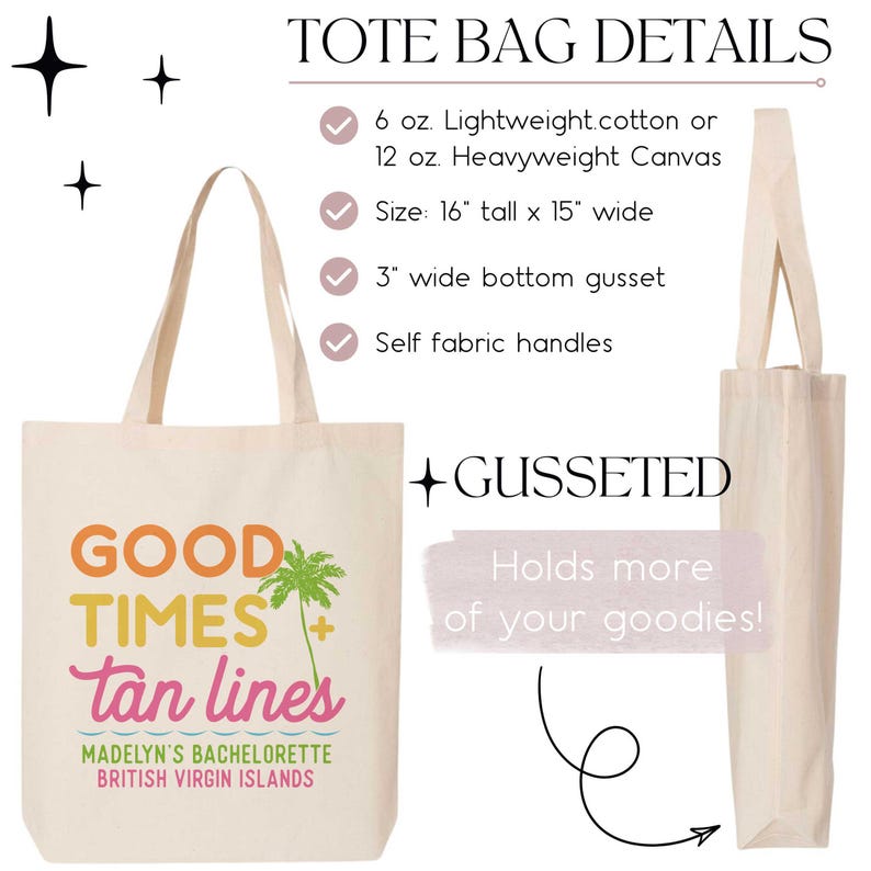 Personalized Beach Birthday or Bachelorette Favor Bags | Good Times & Tan Lines Gift Bags | Tropical Party Supplies image 8