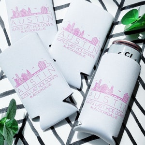 Texas Party Favors - Bulk Can Sleeves - Austin Girls Trip Custom Can Cozies -Houston, Dallas, San Antonio Bachelorette - Skinny Can Coolers