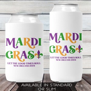 Mardi Gras Can Cozies for New Orleans Bachelorette, Custom Mardi Gras Can Coolers, Drink Hugs for NOLA Girls Trip, Mardi Gras Party Favors