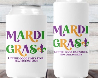 Mardi Gras Can Cozies for New Orleans Bachelorette, Personalized Mardi Gras Can Cooler, NOLA Girls Trip, Mardi Gras Party Favors