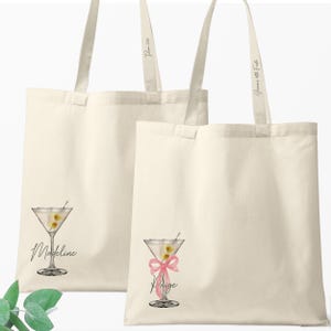 Martini Tote Bags with Name | Dirty Martini Custom Cocktail Bags | Classy Bachelorette Party image 1