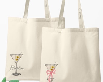 Martini Tote Bags with Name | Dirty Martini Custom Cocktail Bags | Classy Bachelorette Party