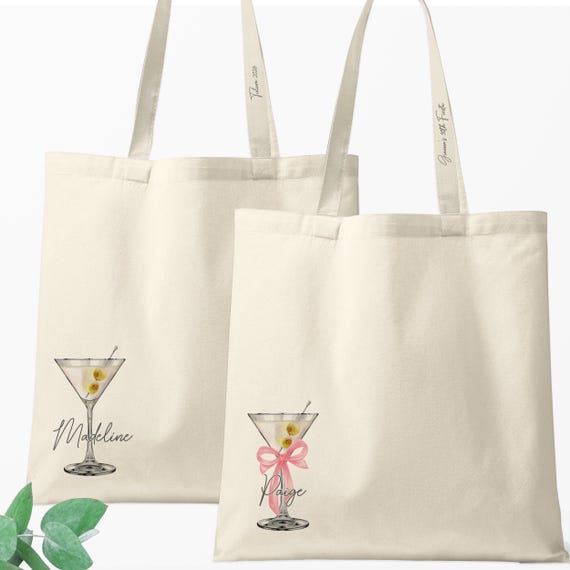 Martini Tote Bags with Name | Dirty Martini Custom Cocktail Bags | Classy Bachelorette Party