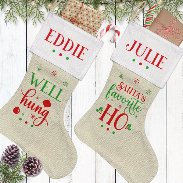 Funny Christmas Gift for Him - Well Hung Men's Stocking - Dirty Personalized Gift For Boyfriend or Husband - Adult Holiday Gag Gift Exchange