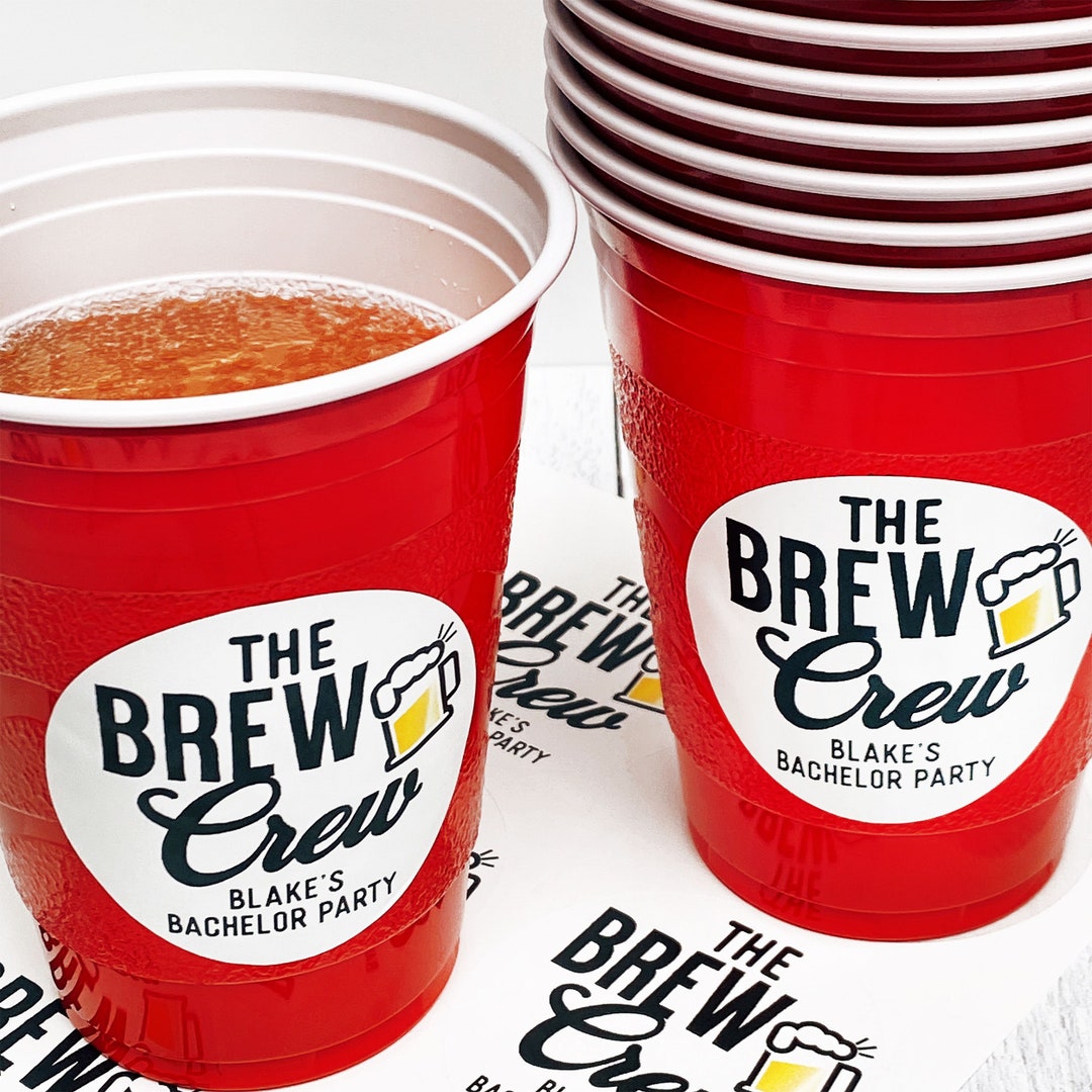 Bachelor Party Cup Decorations Adult Party Supplies Men's Birthday Beer  Tasting, Brew Crew Cup Stickers, Custom Waterproof Favor Labels -   Canada