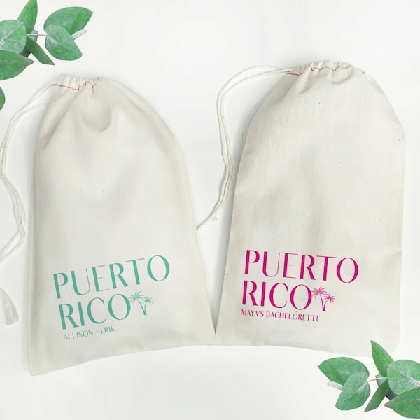 Puerto Rico Bags - Custom Puerto Rico Welcome Bags for Wedding - Palm Tree Favor Bags for PR Vacation - San Juan Girls Trip Gift Bags