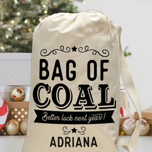 Bag of Coal Santa Sack, Personalized Naughty List Large Christmas Gift Bag