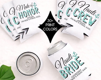 Personalized Nautical Bachelorette Can Coolers | Nauti Bride & Lake Birthday Party Favors