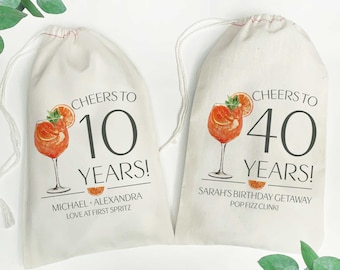 Aperol Spritz Bags - Cheers to the Years Birthday Favor Bags - Wedding Anniversary Favors - Feeling Spritzy Party Favors - Aperol Gift Bags